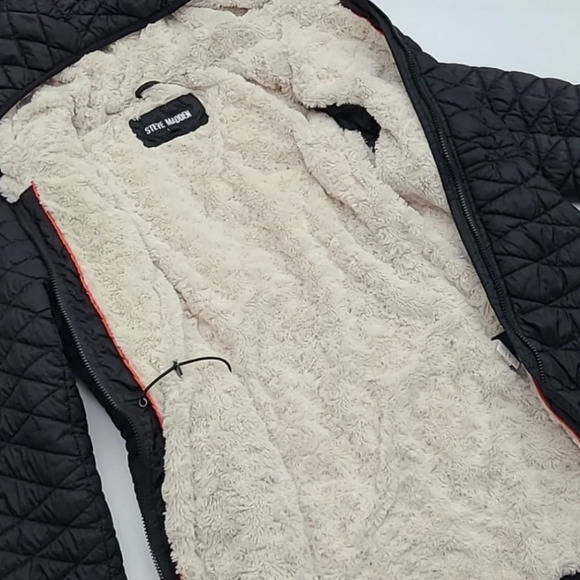 Steve Madden Black Glacier Shield Quilted Faux Fur Hooded Coat Parka Size M - Picture 8 of 12